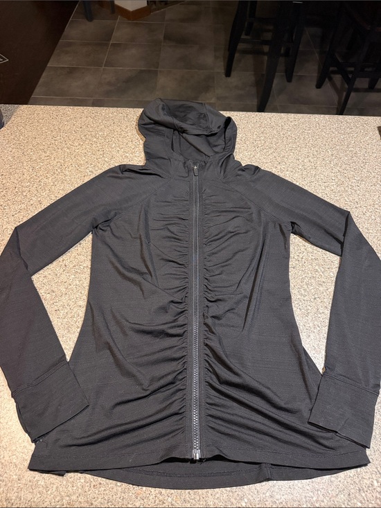 Athleta Tops - Athleta Black Hooded Zip Ruched Jacket